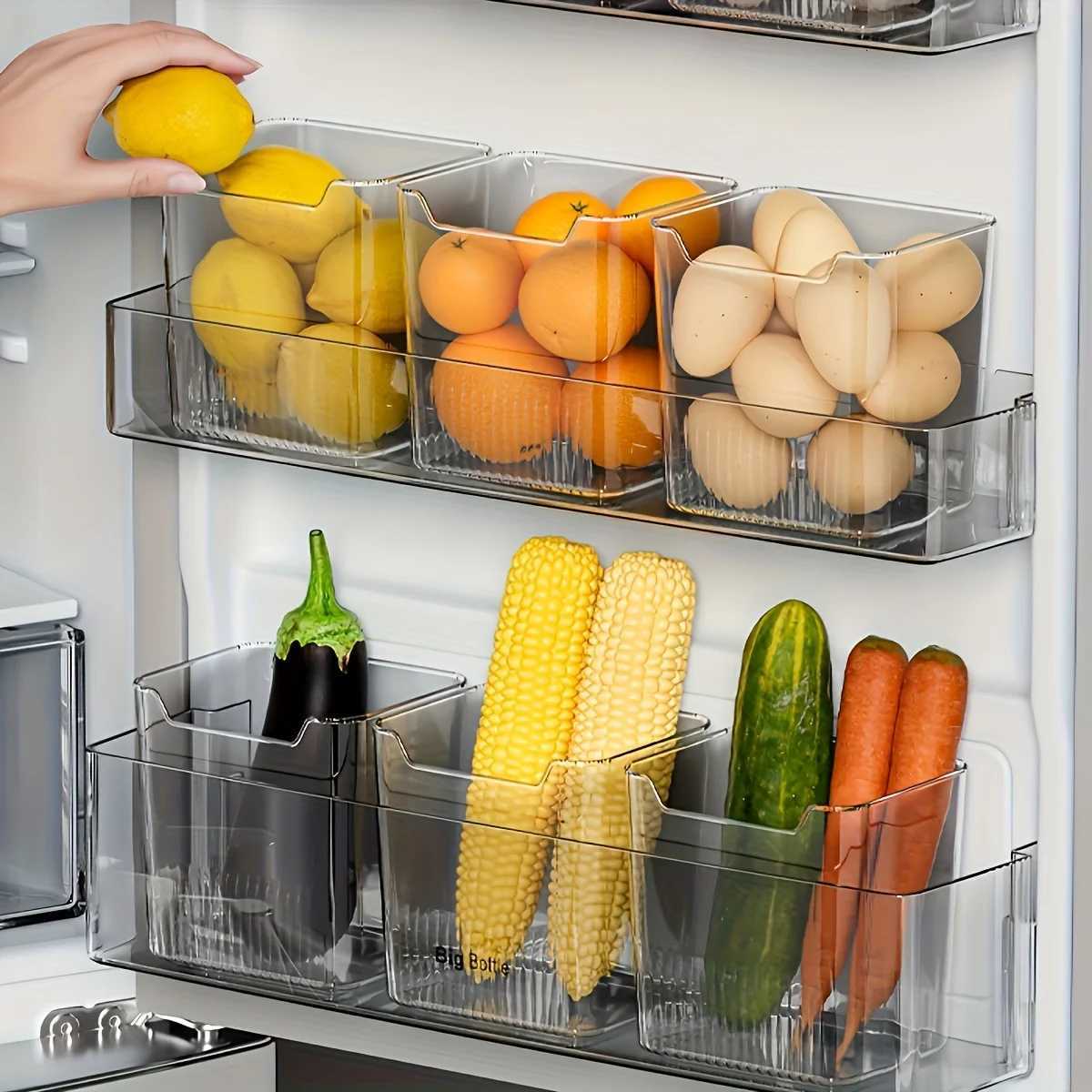 6-Pack Clear Fridge Bins BPA-Free Easy-Grip Handles Maximize Fridge Counter Space Kitchen Organizer Storage Containers Y251126