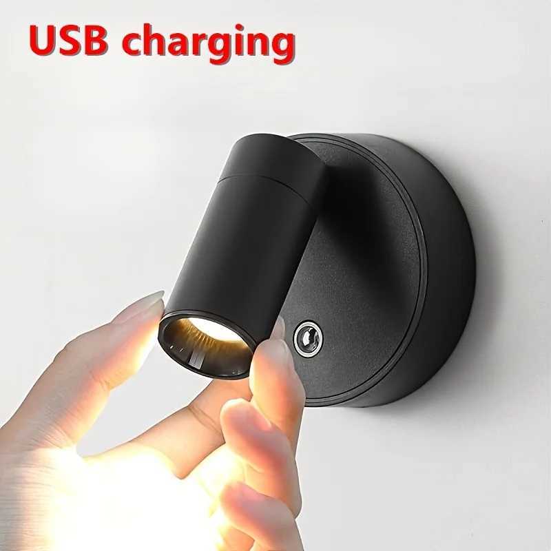 Magnetic Base USB Rechargeable LED Cordless Wall Light with Touch Switch Black White Magnet Dimmable Bedside Lamp for Reading M251126