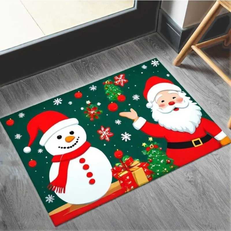 Vintage Santa Claus Carpet Mat Christmas Tree Decorative Ornaments Merry Christmas Holiday Spirit Green Red Rug Home DecorationM251126