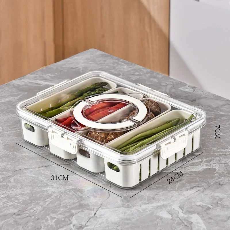 Divided Plate with Lid Food Storage Box Snack Box 4/8 Grid Snack Box Fruit Storage Box for Refrigerator Vegetable Fruit Y251126