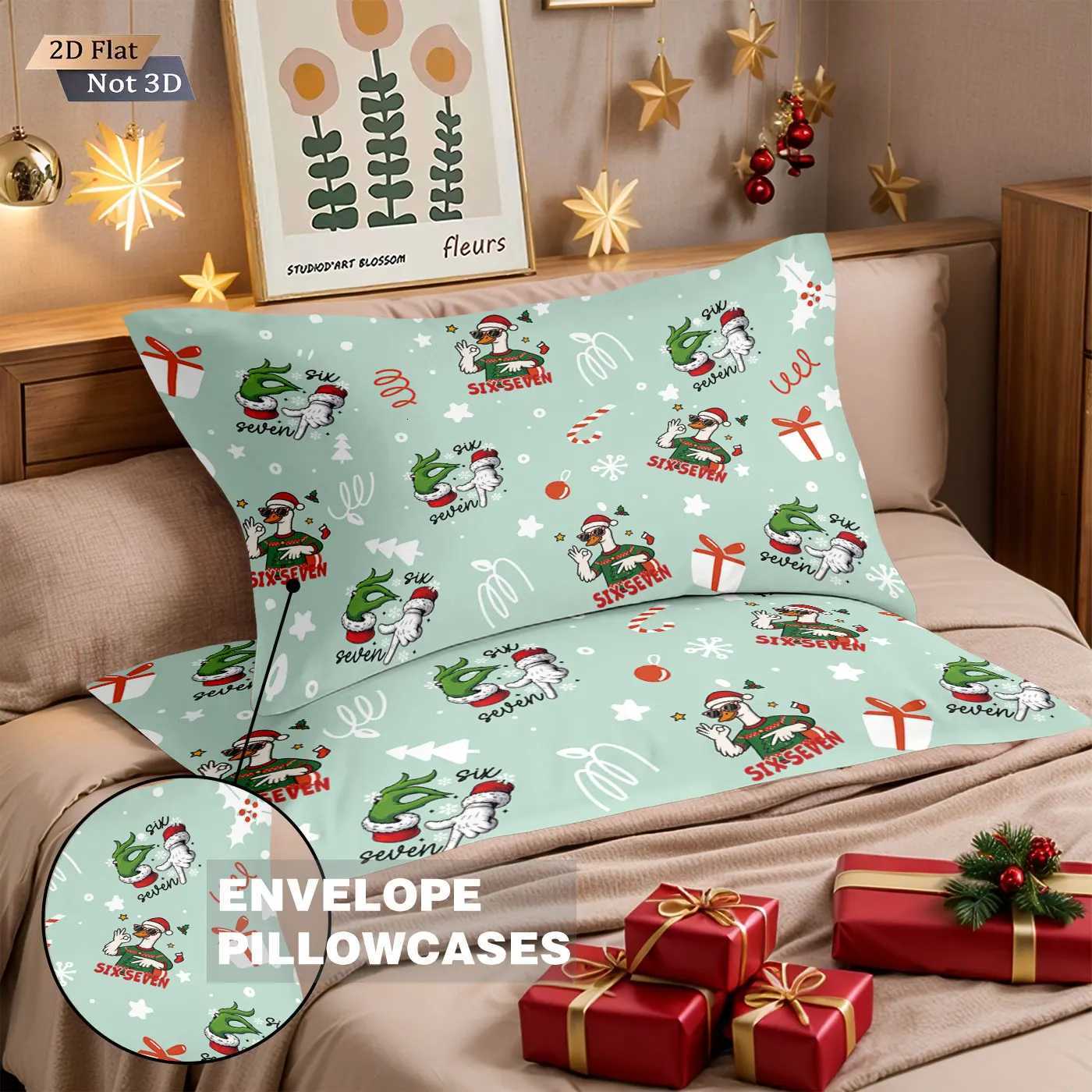 Christmas 3pcs Merry Christmas cartoon goose print coreless duvet cover set multi size bedroom bedding holiday decoration machine washable Y251126