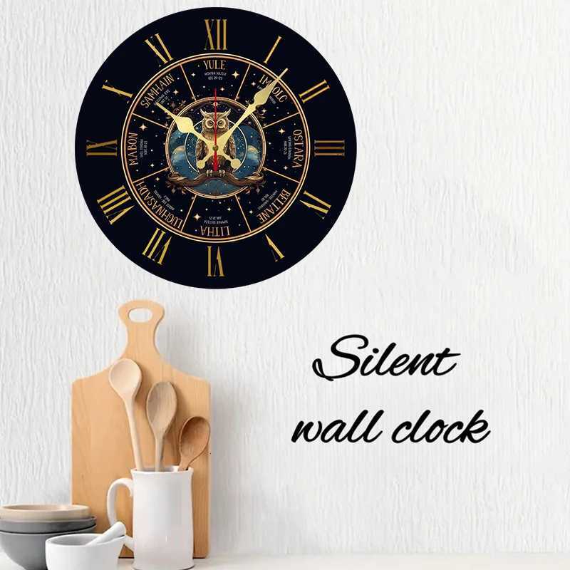 Night Owl Design Wooden Round Silent Hanging Wall Clock Suitable For Living Room Office Study Room Bedroom Home Decoration C251126