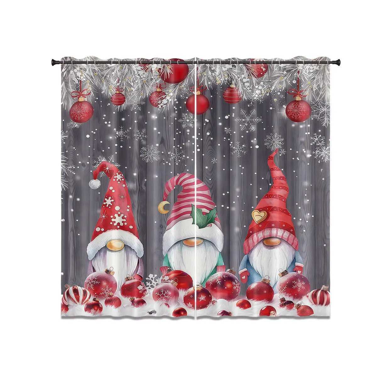 Curtain Christmas 2pcs Merry Christmas Dwarf print perforated blackout curtains multiple sizes living room lnsulation decoration machine washable Y251