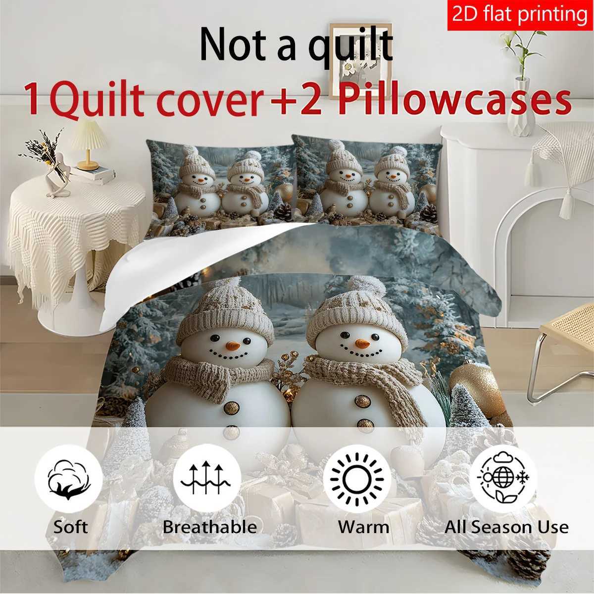 Christmas 3PCS Christmas Snowman Pattern Printed Quilt Cover set high-definition printed bedding set 1 quilt cover 2 pillowcases withou Y251126