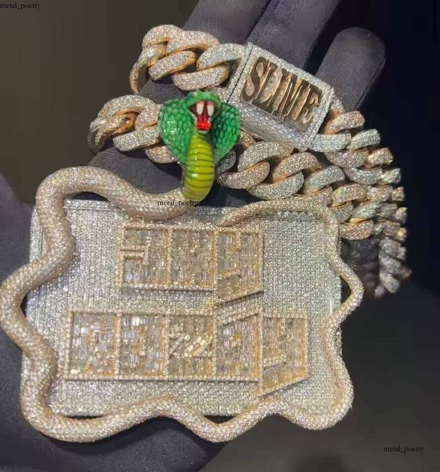 Iced Out Hip Hop VVS Men's Fine Jewelry Sterling Silver 18K Gold Plated 3D Moissanite Pendant