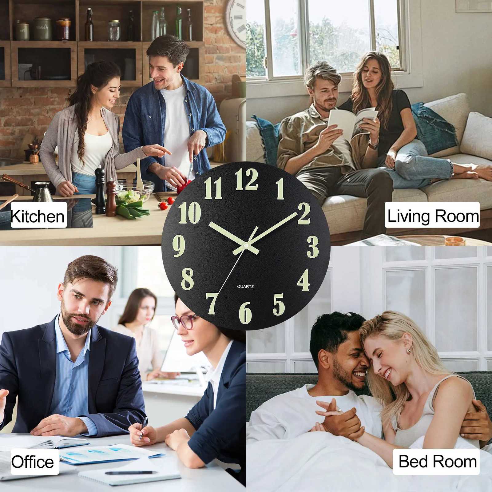 1009 Round Glow-in-the-Dark Wall Clock with Luminescent Numbers Quartz Movement Woodgrain Finish Perfect for Home Office C251126