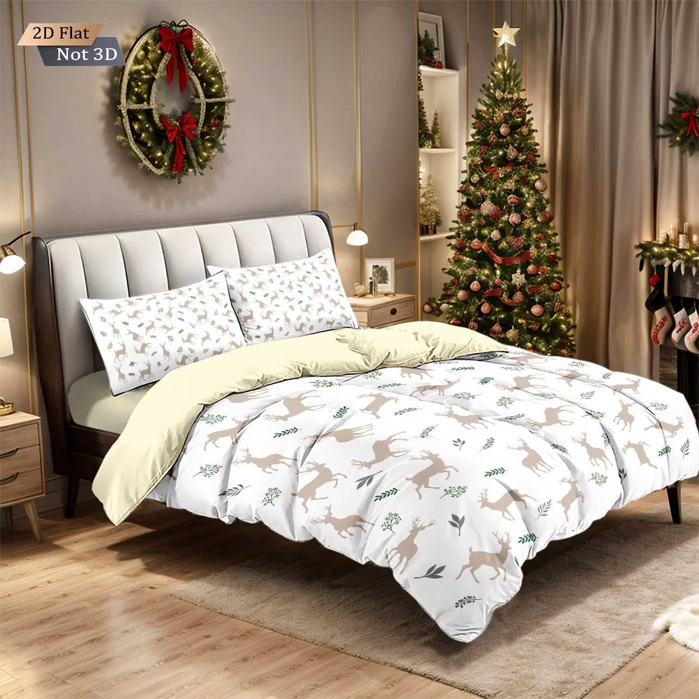 Christmas 3pcs minimalist reindeer print coreless duvet cover set comfortable bedroom dormitory bedding holiday decoration multiple sizes Y251126