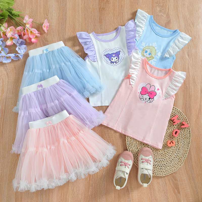 Disney little girl's two-piece set children's summer ballet dress set baby girl's puffy dress two-piece set princess dress holidays and