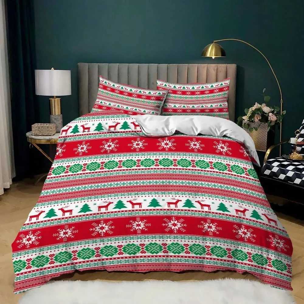 Christmas Merry Christmas Bedding Set 3D Super King Size Duvet Cover Set Digital Printing New Year Gift Snowflake Deer Comforter Red Y251126