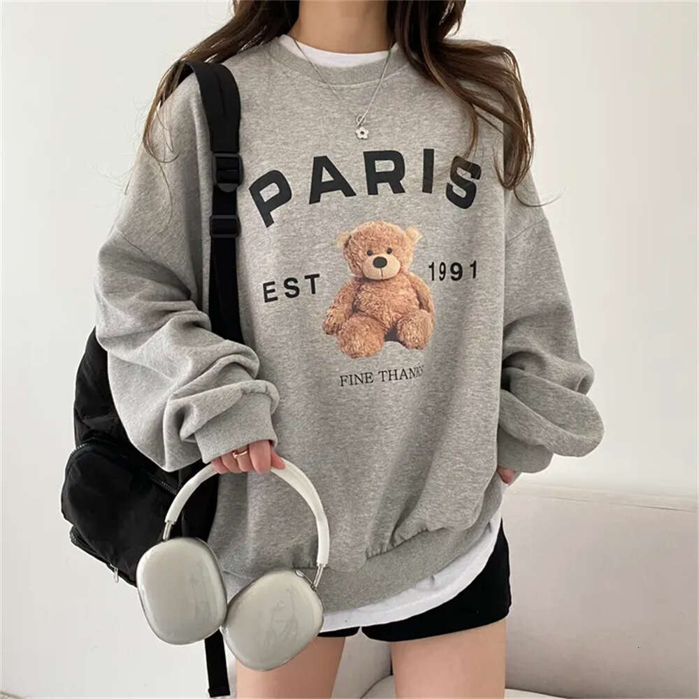 New Spring Korean Style Casual Loose Round Neck Sweatshirt For Women, Autumn And Winter Fleece Lined Thick Versatile Trendy Top