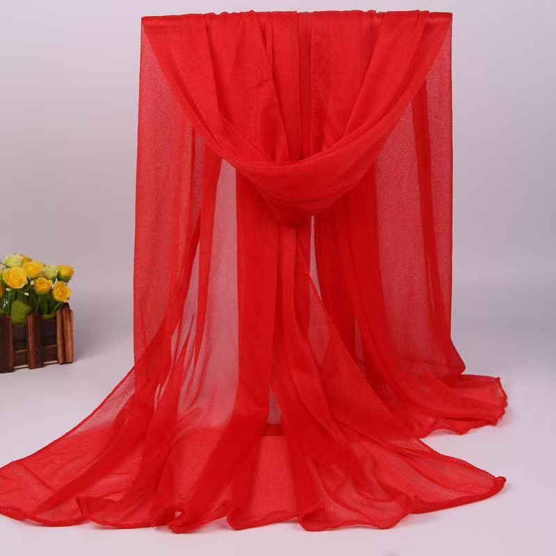 K702 Korean style new scarf for women, long chiffon shawl, summer sun protection, beach towel, solid color silk scarf