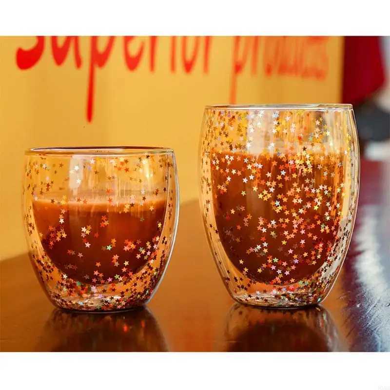 2025 New for Creative Double Wall Glass Cups Sequins Star for Glasses Mugs for Home C251126