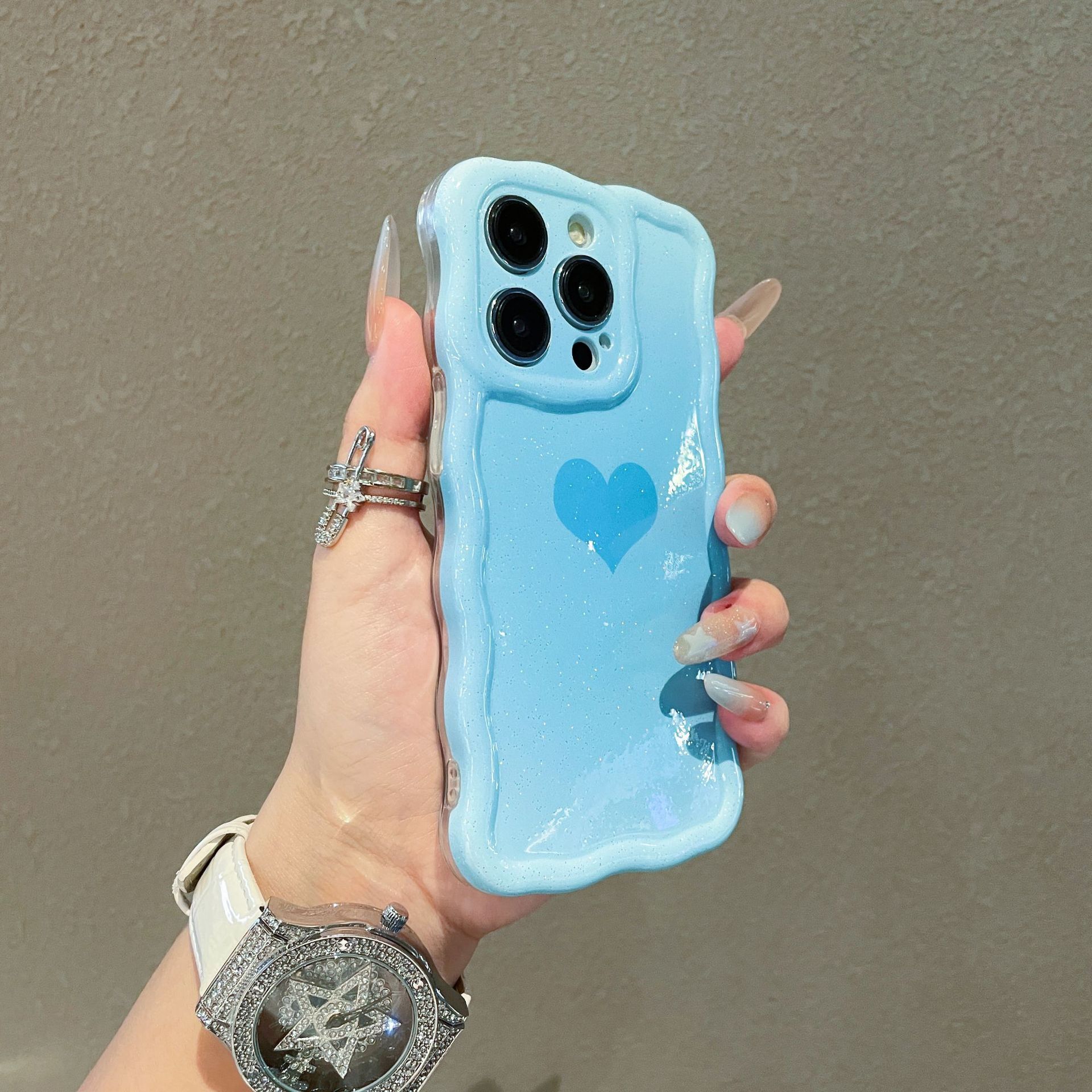Heart Phone Case Compatible with iPhone 16 Pro Max Twisted Wave Edge Protective Case iPhone 15/14 Pro
