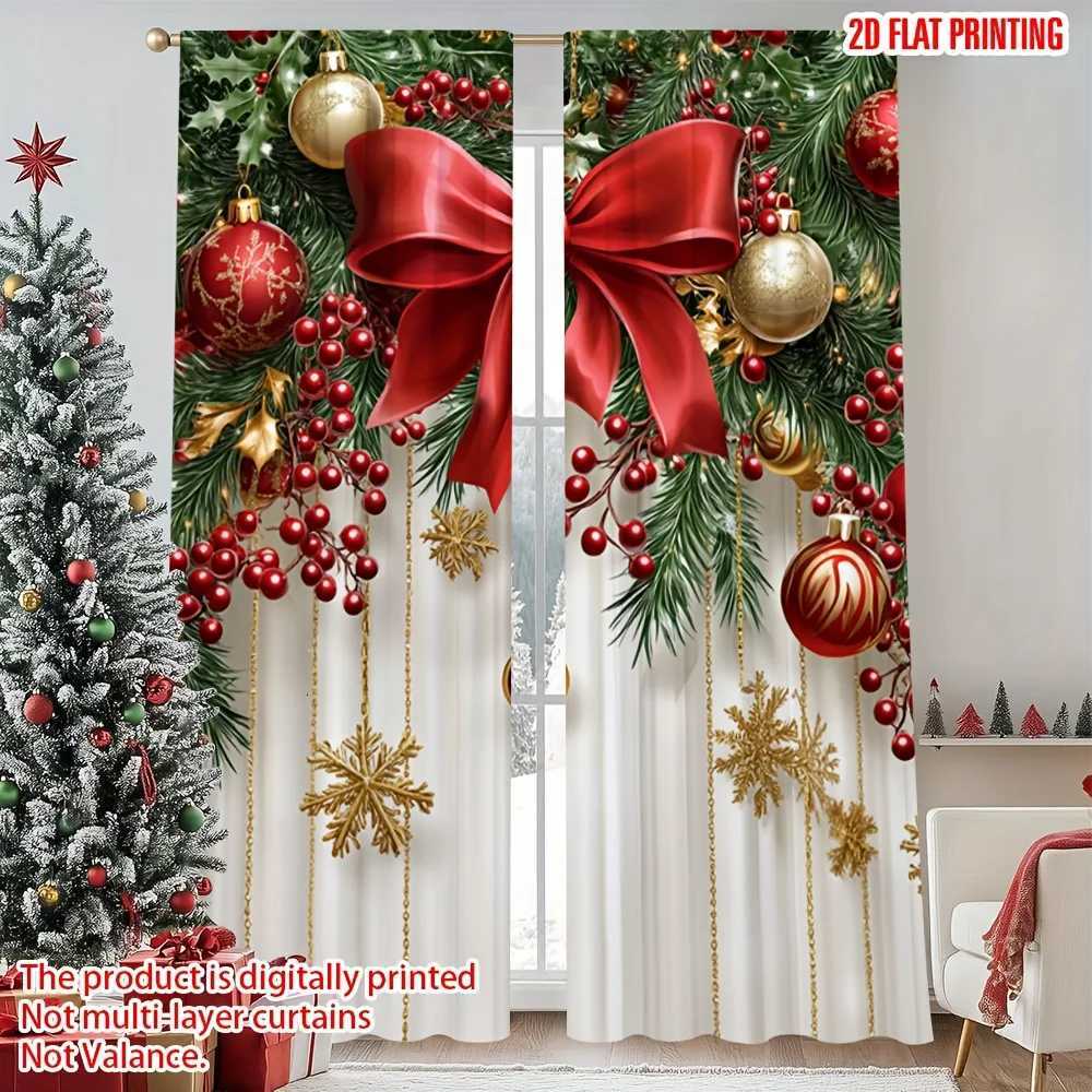 Curtain Christmas 2pcs Holiday Christmas Sheer Polyester Curtains with Rod Pocket for Living Room Bedroom Office Kitchen Home Decor Y251126