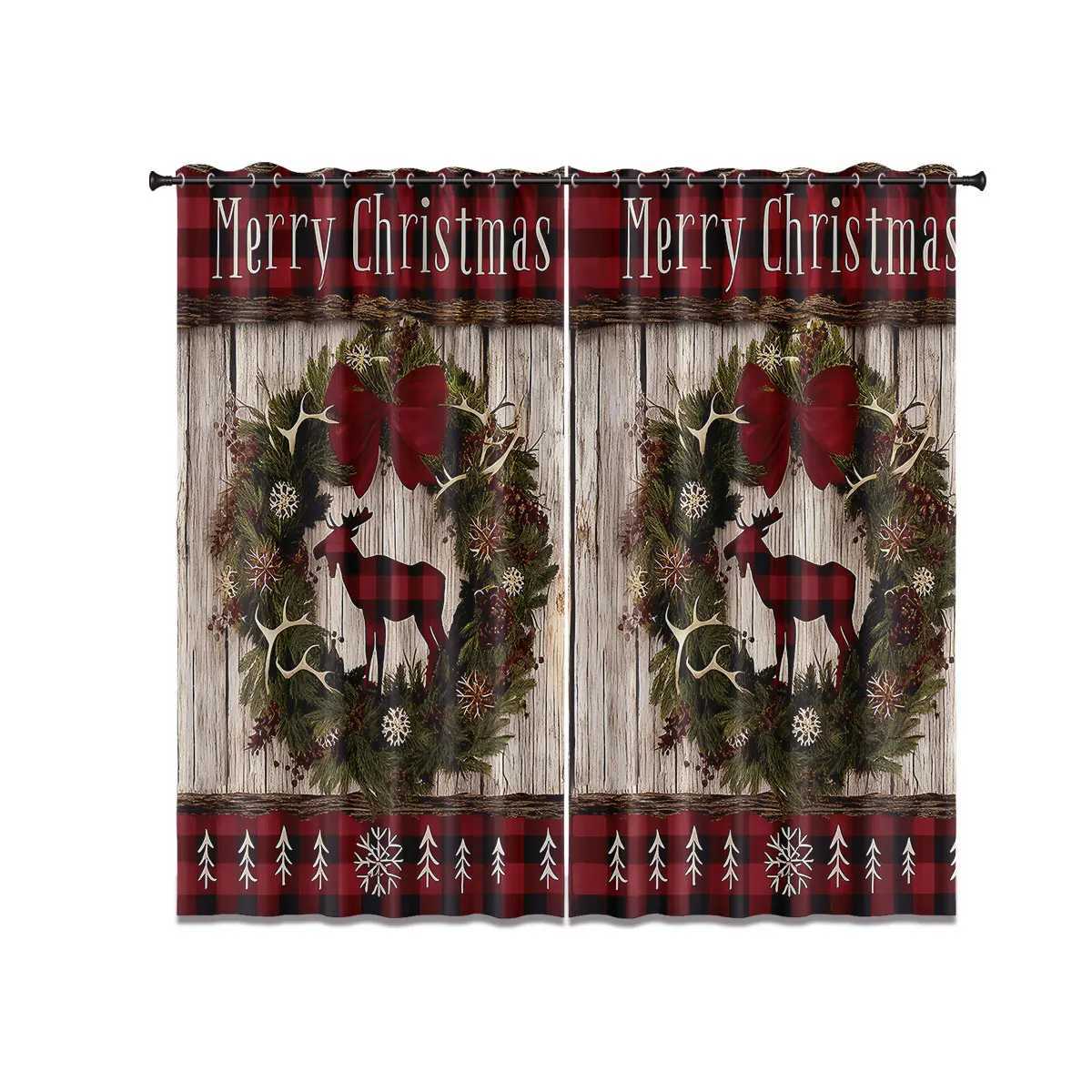 Curtain Christmas 2pcs Merry Christmas wreath reindeer print blackout curtains various size living room bedroom insulation holiday decoration Y251126
