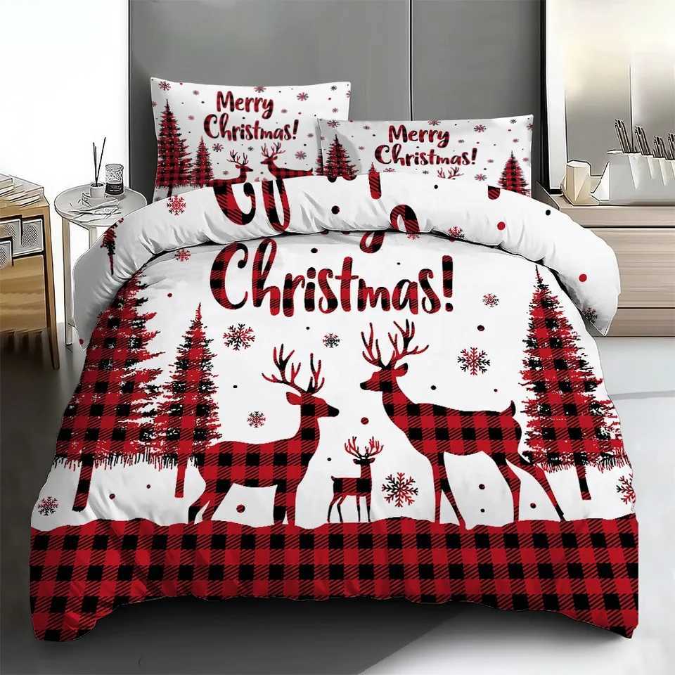 Christmas Bedding Set Marry Christmas Tree Deer Print Cozy Duvet Cover King Queen Single Size for Home New Year Christmas Bedroom Decor Y251126