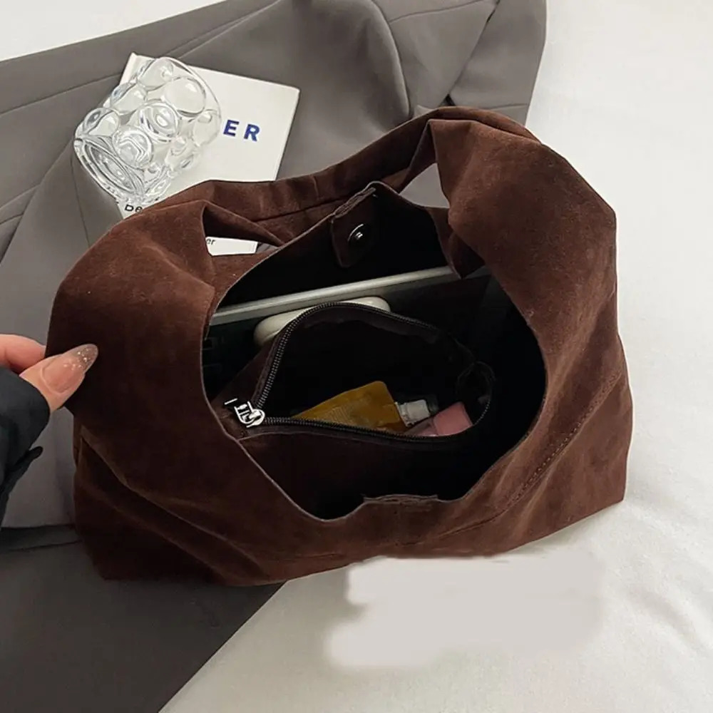 Casual Handbag Suede Shoulder Bag Brown Solid Color Hobo Bag Korean Style Fashion Ladies Tote Bag Streetwear 251124