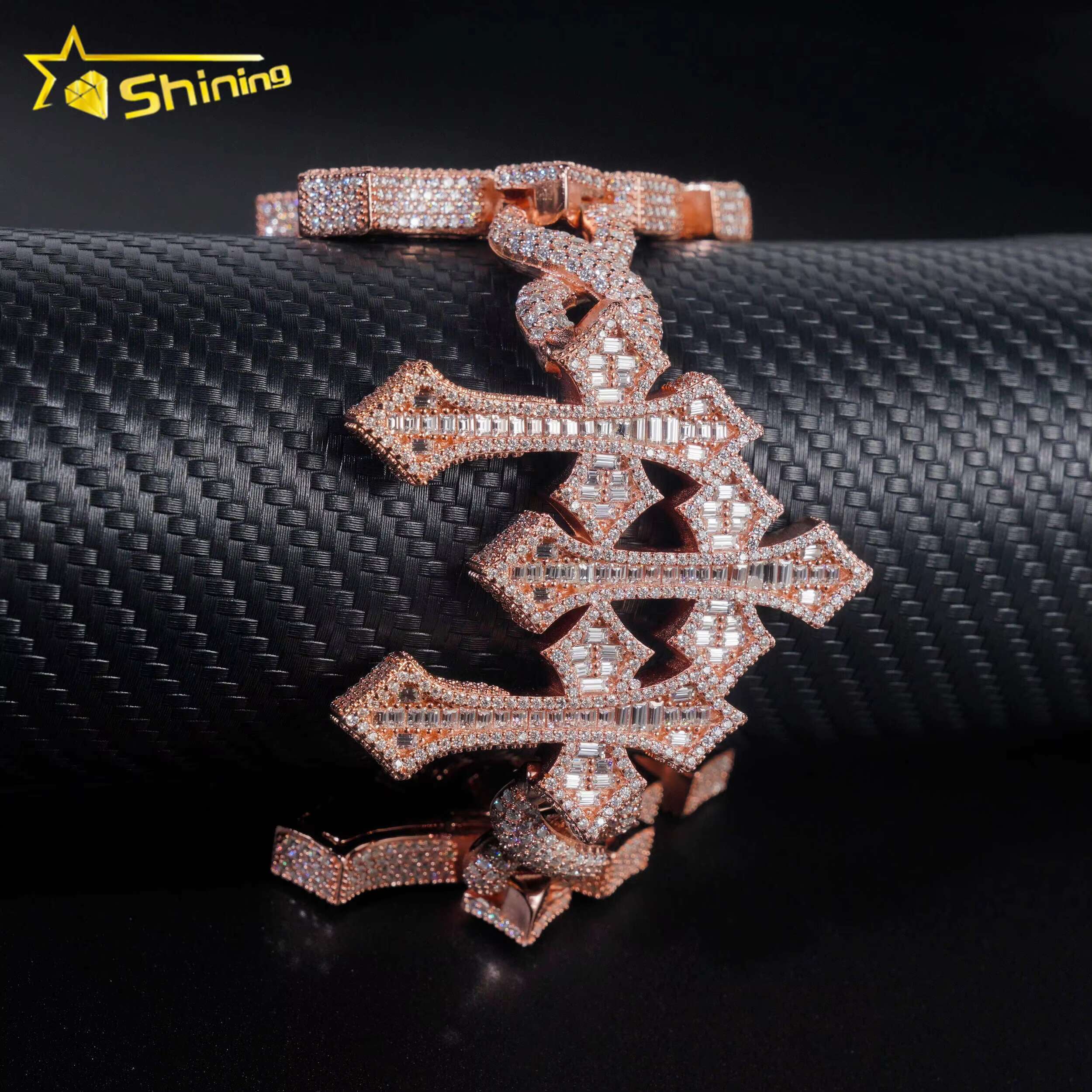 Pass Diamond Tester Silver 925 Gold Plated Custom Mens Hip Hop Jewelry Cross Baguette VVS Moissanite Cuban Bracelet