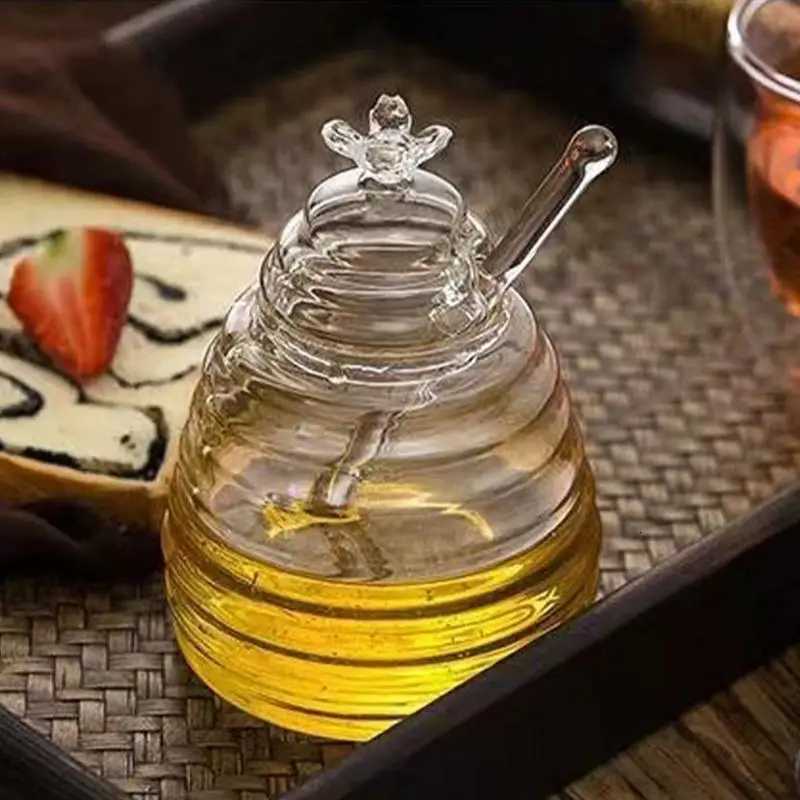 Glass Honeycomb Tank Kitchen Tools Honey Storage Container with Dipper and Lid Honey Bottle for Wedding Party Kitchen Home Y251126