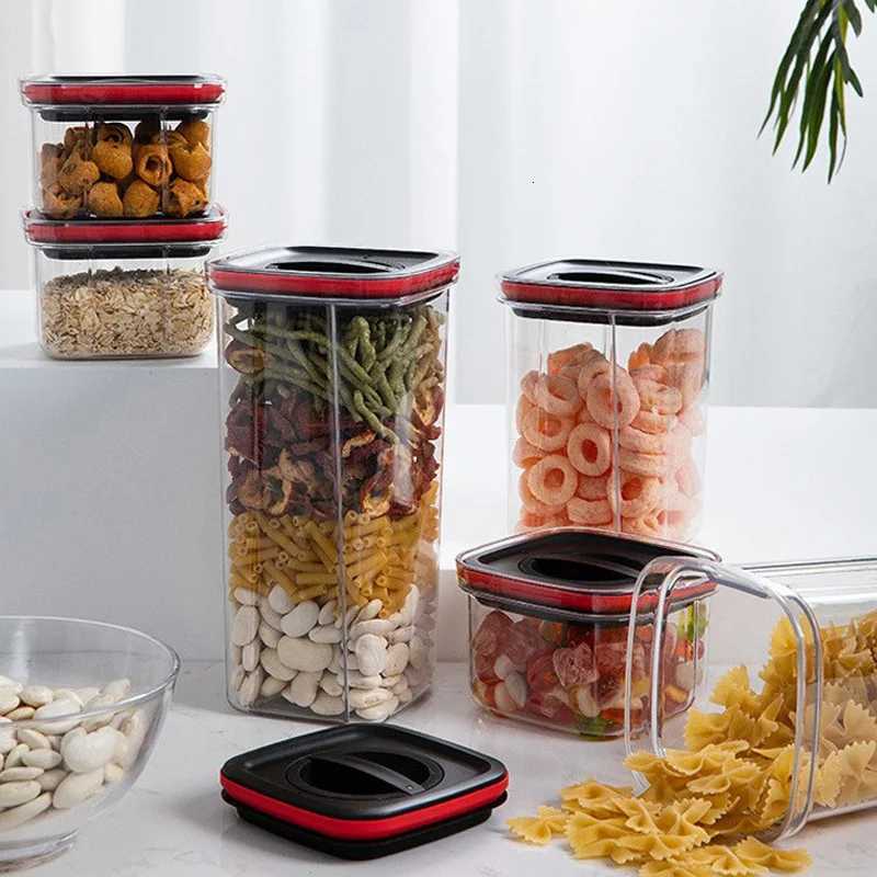 Rotating Cover Sealed Jar Food Storage Box Transparent Plastic Multigrain Tank Stackable Dried Storage Jars Kitchen Organizer Y251126