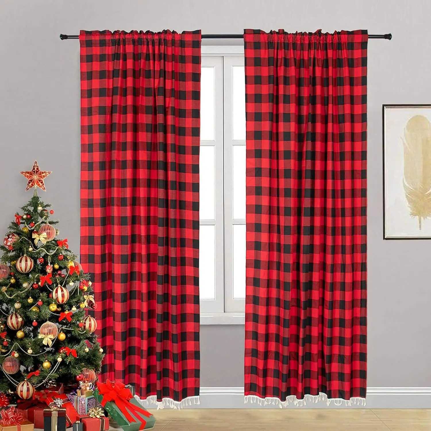 Christmas Christmas Plaid Curtain Red Black Buffalo Plaid CurtainFarmhouse Light Filtering Curtain for Living Room Bedroom Dining Room Y251126