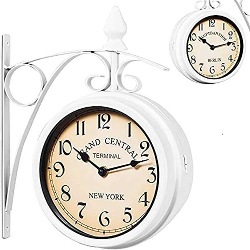 Iron Round Wall Hanging Double Sided Two Faces Retro Station Clock Round Chandelier Wall Hanging Clock Home Decor C251126
