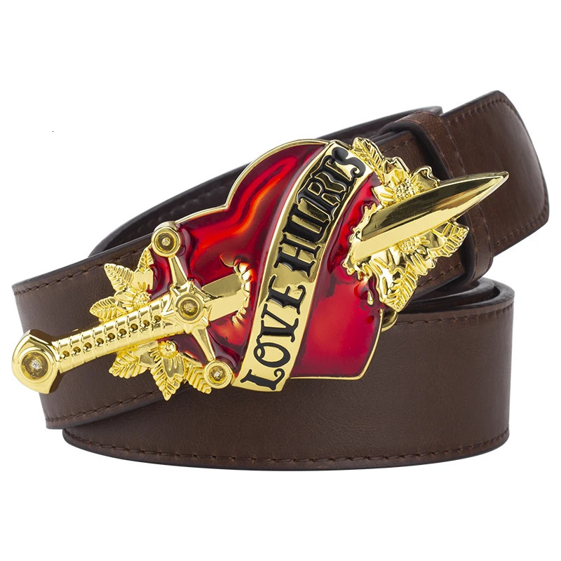 Cool Fashion Leather Belt Red Heart Love Hurts n Punk Rock Waistband Women Men Decorative belts Jeans Hip Hop Girdle 251126 - view 4
