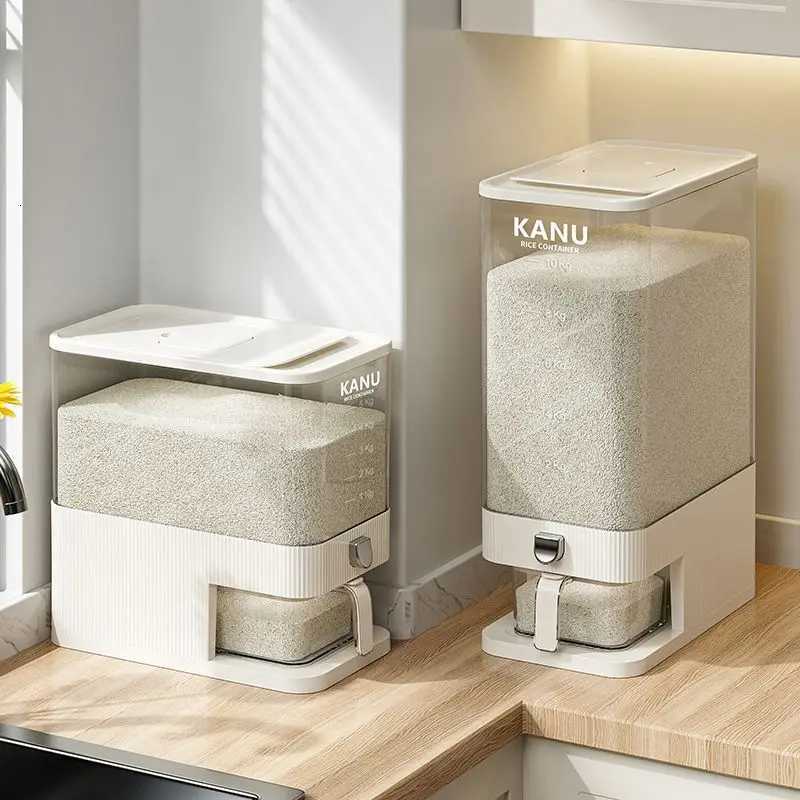 Rice bucket press type automatic rice dispensing household insect proof and moisture-proof sealed rice storage tank Y251126