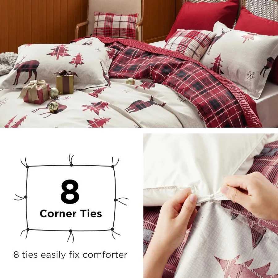 Christmas Christmas Duvet Cover Queen Reversible Buffalo Check Printed Plaid Bedding Set for Holiday Home Decor 3Piece Set with 2 Pillow Y251126