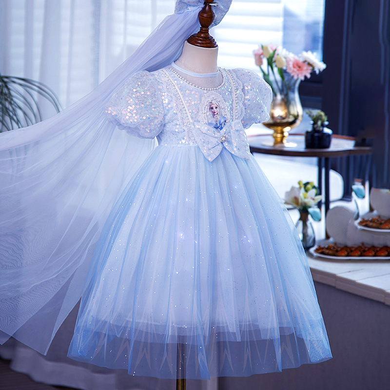 DISNEY Kids designer clothes Frozen baby clothes Glowing Elsa princess dress Aisha dress for girls Spring and summer children's short-slee birthd