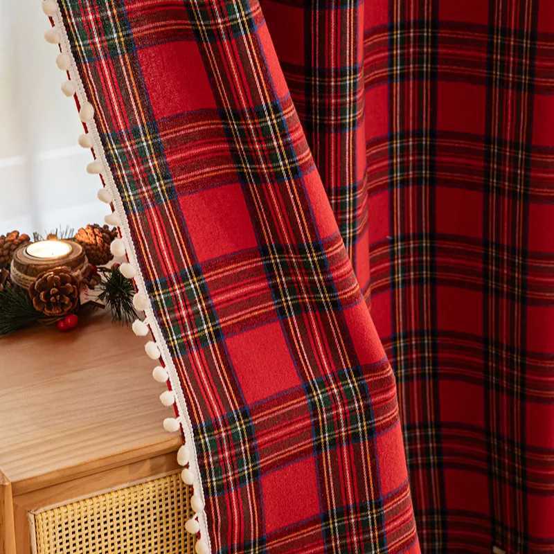Curtain Christmas 1 Piece Retro American Check Curtains Christmas Decoration Bedroom Living Rooms New Year Festive Atmosphere Window Valances Y251126