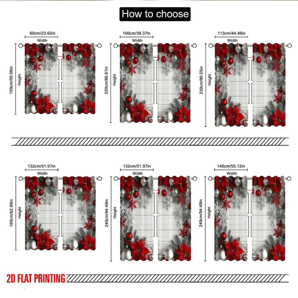 Curtain Christmas 2pcs 2D flat printing Merry Christmas Window Curtains Christmas Ornaments Red Silver Snowflakes 2 Polyester Without Y251126