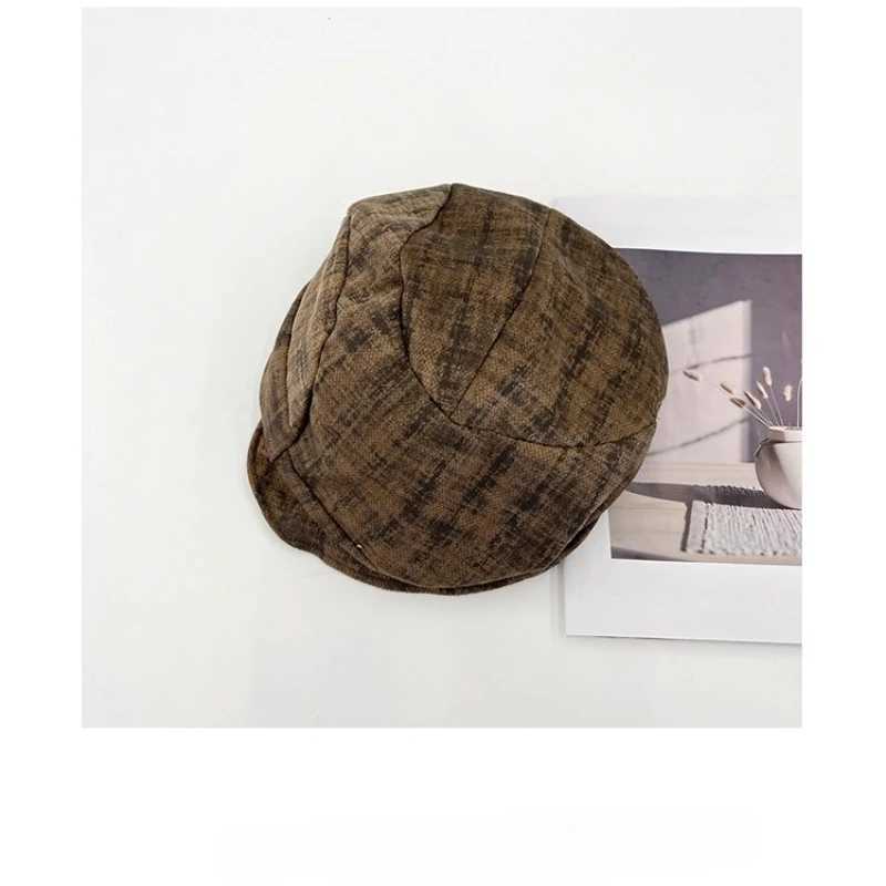 Japanese Mixed-color Literary and Artistic Plaid Beret Women Spring and Autumn Large Version Octagonal British Newsboy Cap J251125