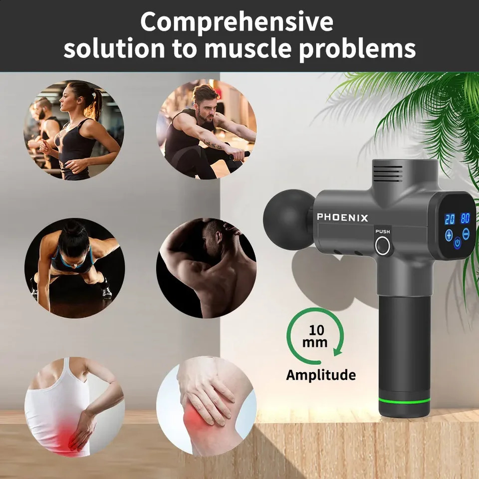 Phoenix A2 Black Massage Gun Electric Body Massage 6 Head LCD Phoenix Massager For Neck Drop Gun Massage 250418