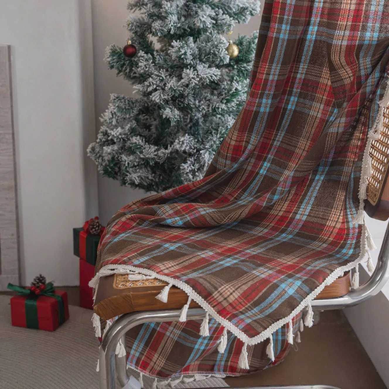 Christmas Christmas Buffalo Check Curtain Living Room Curtain Bedroom Vintage Farmhouse Semi Sheer Curtain Drapes Christmas Decoration Y251126