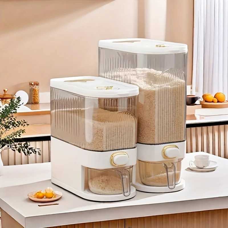 Large Capacity Rotating Rice Dispenser With Divider - Waterproof Moisture-Proof And Insect-Proof Grain Storage Container Suit Y251126
