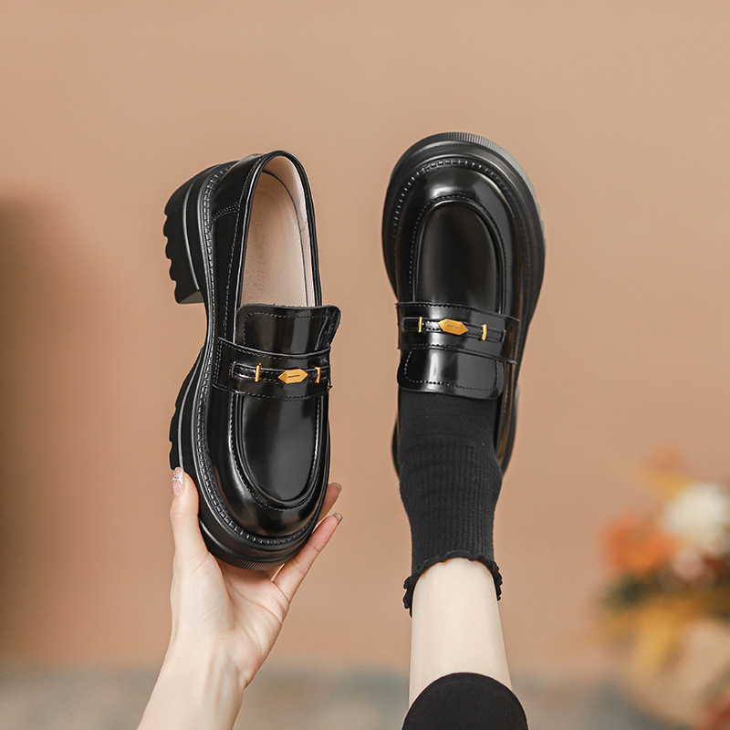 designer women new outdoor black shoes casual and fashionable leather thick-soled versatile shoes black