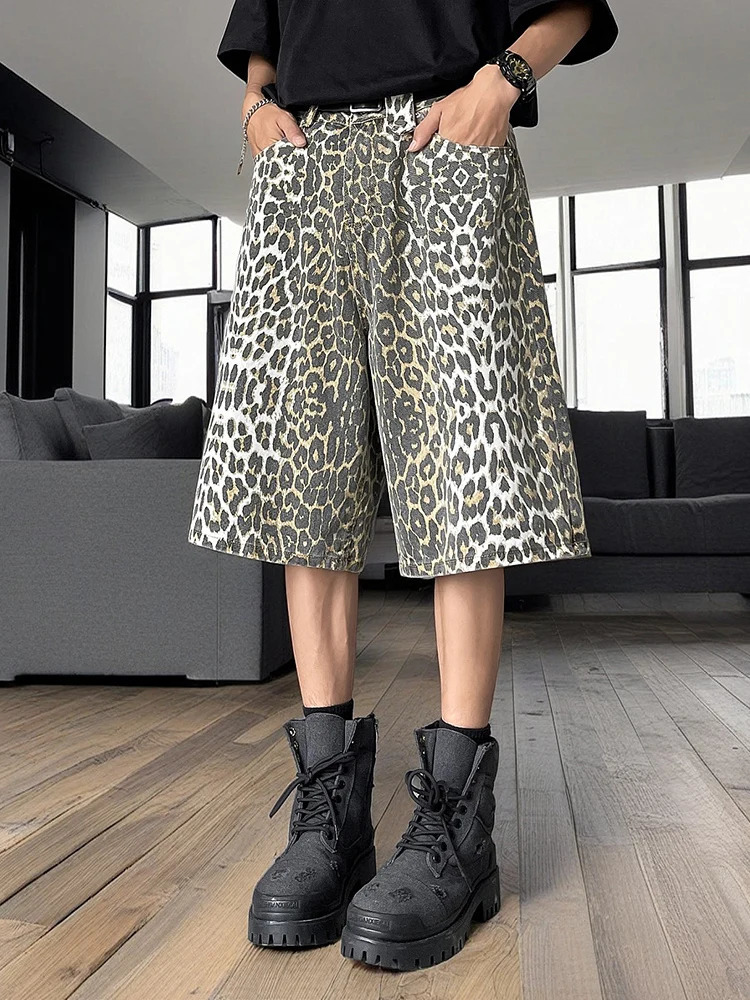 Fashionable Harajuku Summer Hip Hop Leopard Paint Plus Size Sports Pants Mens Straight Leg Trouser Sports Wide Leg Shorts 250423