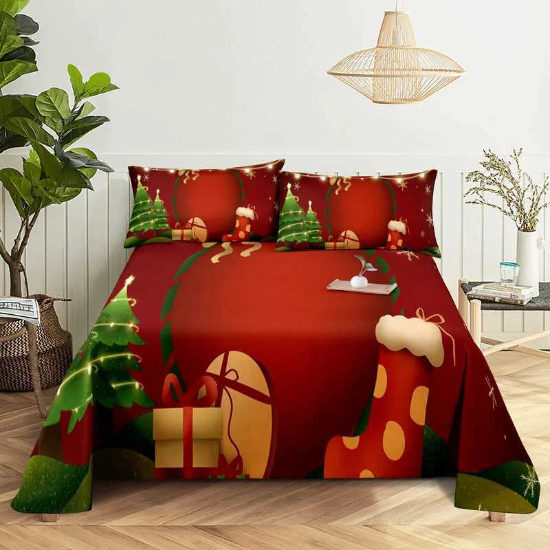 Christmas Merry Christmas Bed Sheet Set with Pillowcase 3D Print Santa Claus Home Decor New Year King Queen Full Size Red Bed Flat Sheet Y251126