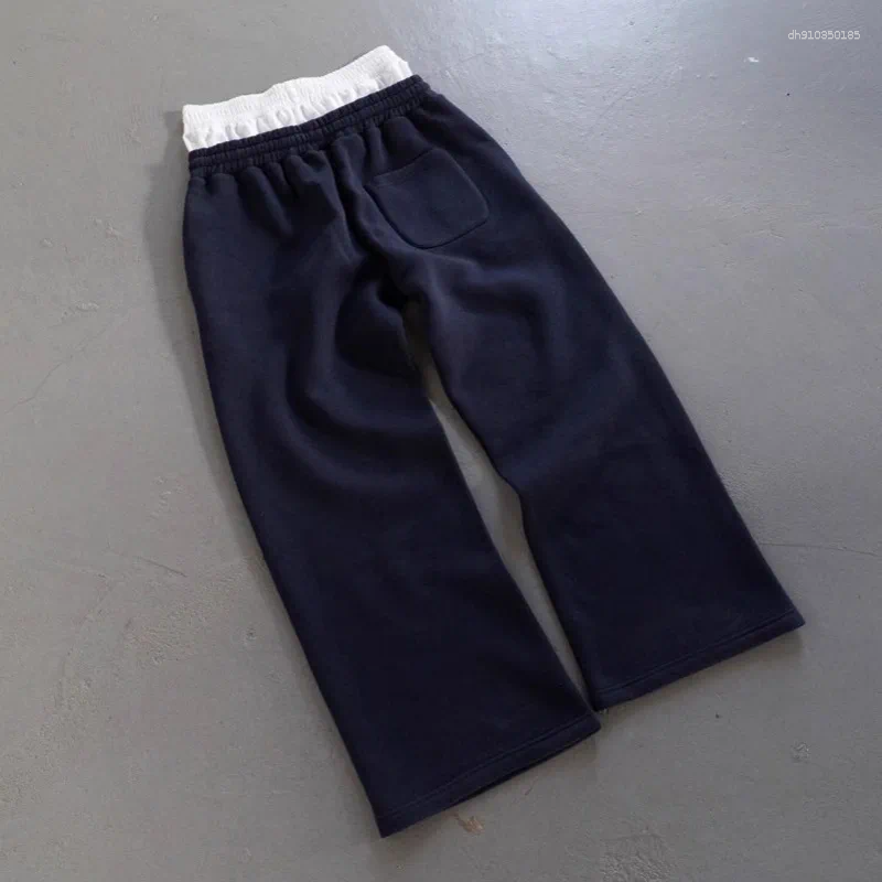 Men's Pants Casual Double Waist Head Fake Two Pieces Loose Straight Pant Hip-hop Fashion Street Sport Couple Embroidery Pattern Jogging Men'