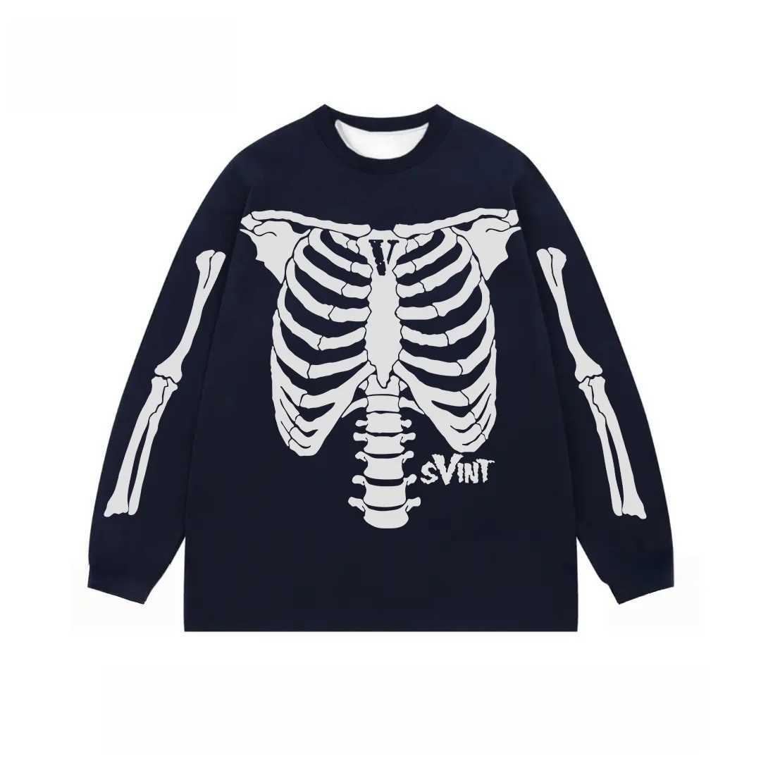 American Skeleton 3D Printed Round Neck T-shirt High Street Long Sleeve Versatile Retro Men Women Breathable Christmas Party Top J251136
