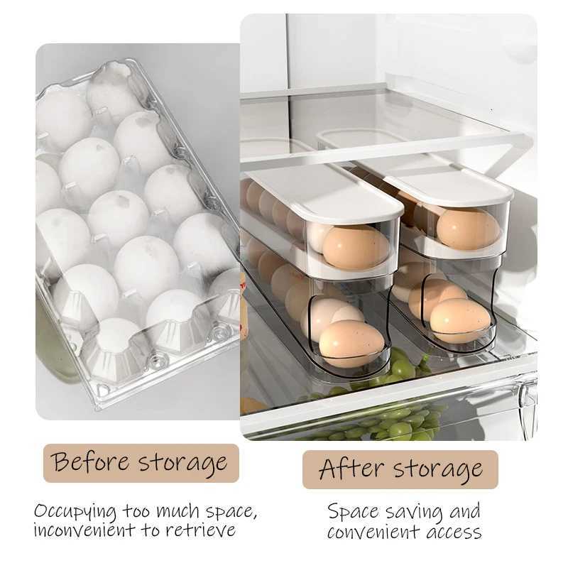 Egg Dispenser Double-layer Automatic Rolling Rack Large Capacity Egg Storage Rack Space Saving Suitable For Kitchen Use Y251126