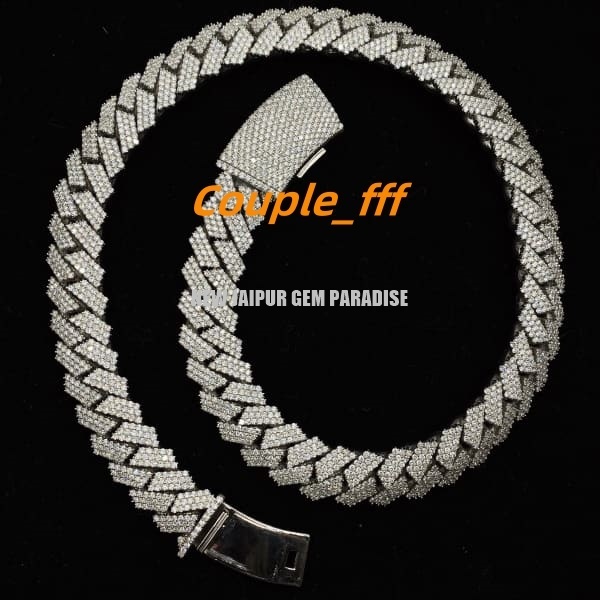 925 Sterling Silver Mens Moissanite Diamond Necklace 20mm Cuban Link VVS1 Quality White Gold Plated