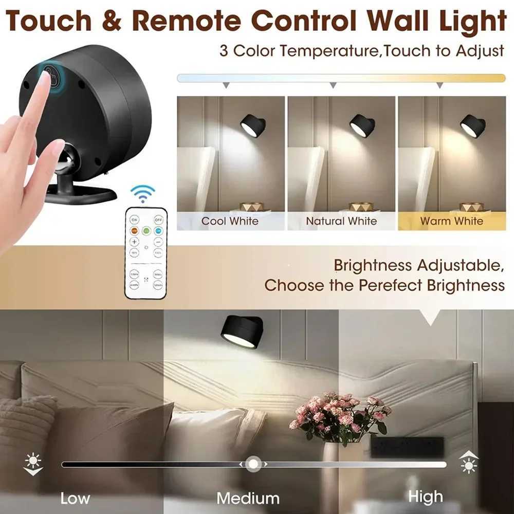 LED Wall Sconces light 3 Brightness Levels 3 Color Modes Wall Lights Battery Operated 360 Rotatable Touch Control Wall lamp M251126