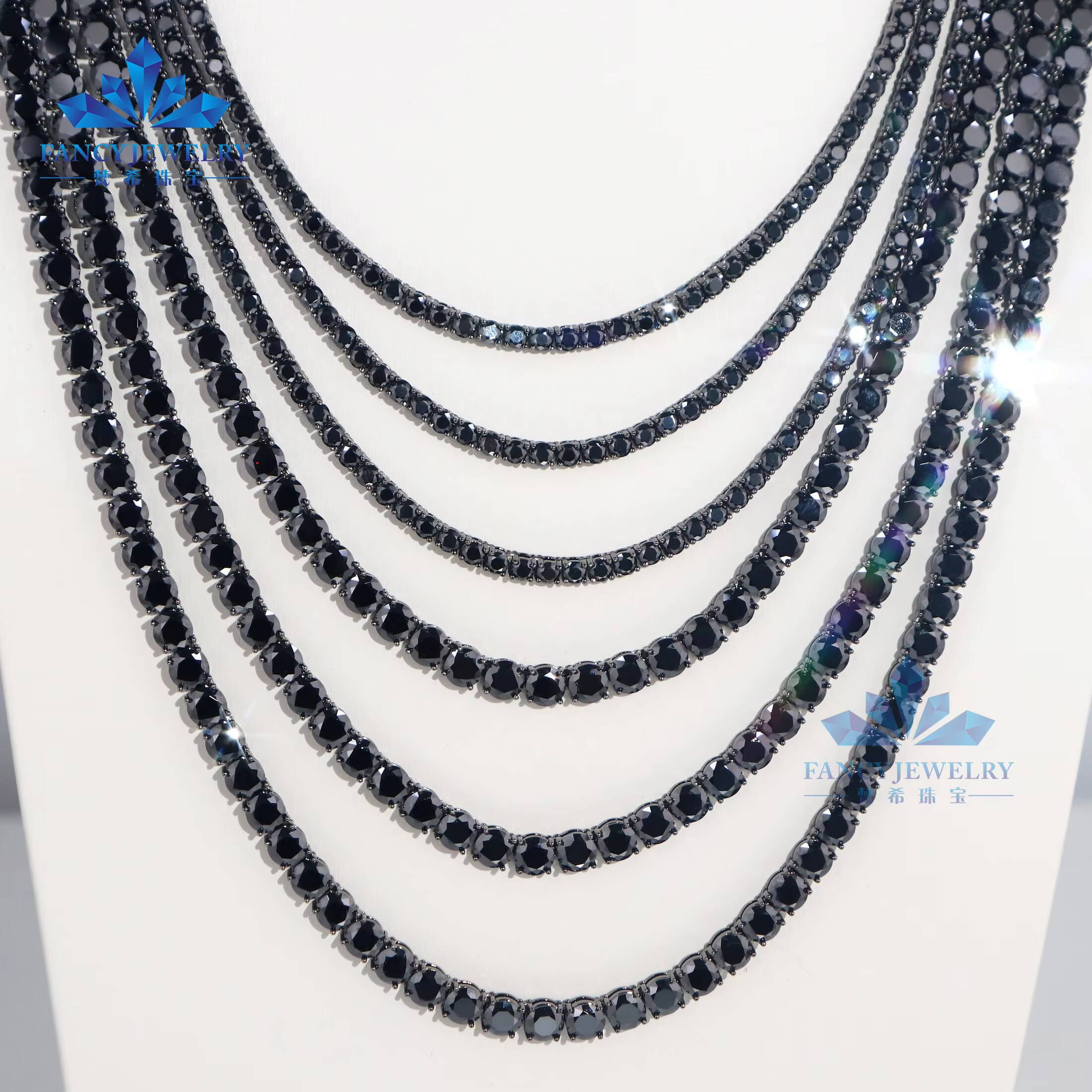 2MM 3MM 4MM 5MM 65MM S925 Silver Black Moissanite Chain Rhodium Plated Women Men Link Chain Moissanite Tennis Chain
