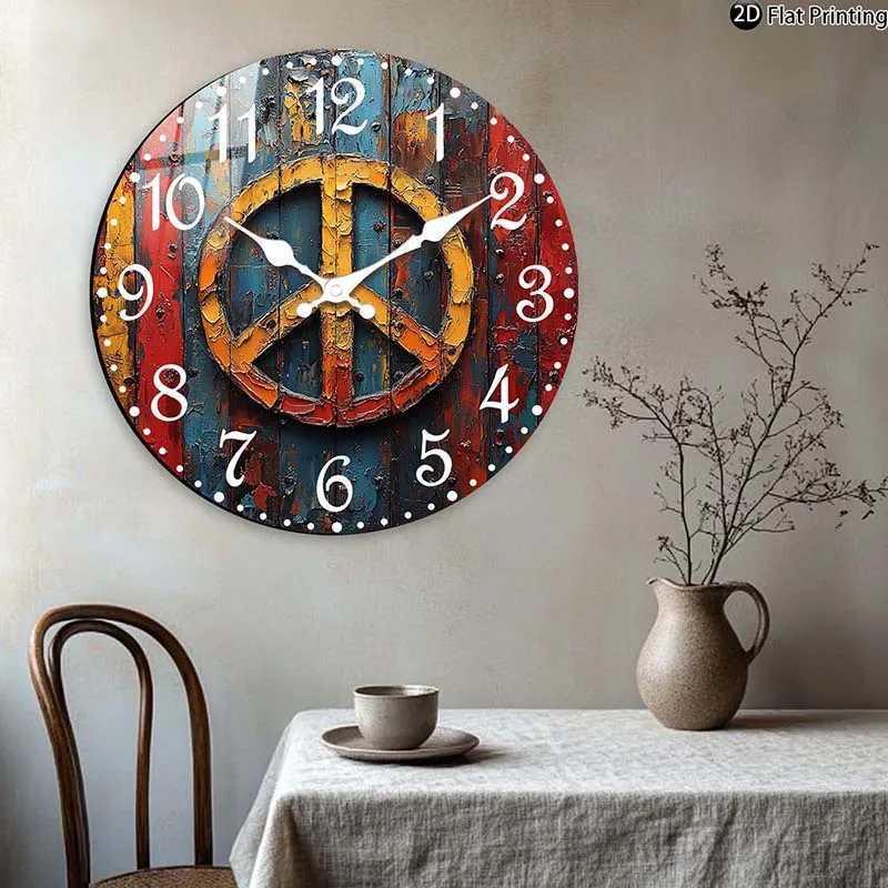 Wooden Silent Wall Clock Abstract peace symbol art Quartz Analog Clock FarmhouseOffice Idea Christmas Halloween C251126