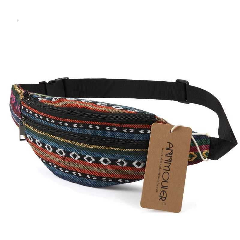 Annmouler New Women Fanny Pack 8 Colors Fabric Waist Packs Bohemian Style Waist Bag 2 Pocket Waist Belt Bag Travel Phone PouchT251126