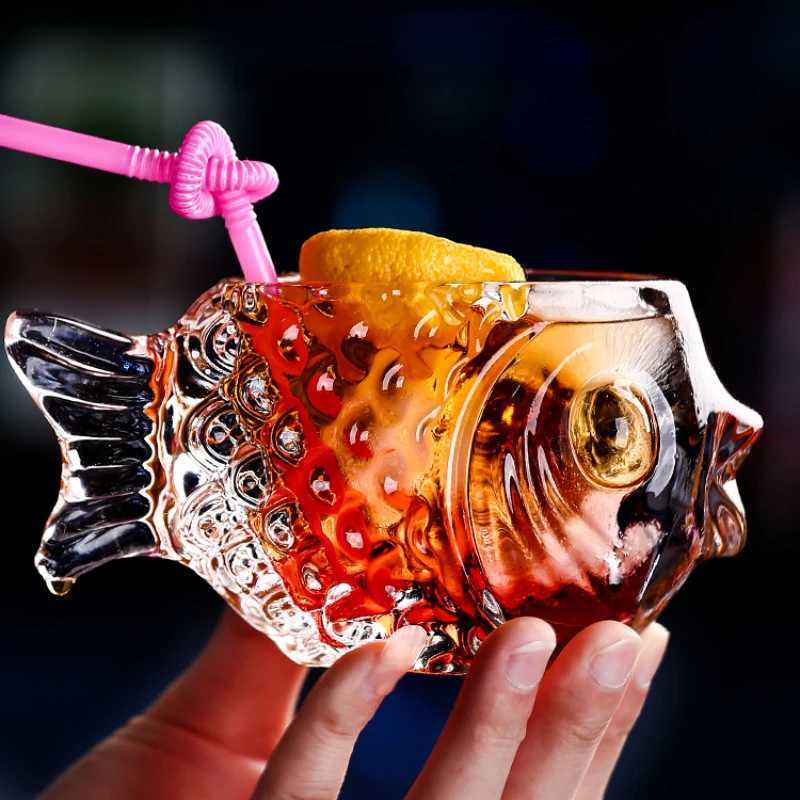 Creative 3D Transparent Fish Shape Bar Cocktail Glass Party Thick Heavy Lovely Smoothies Bowl Cup Cold Drink Tiki Glasses Mug C251126