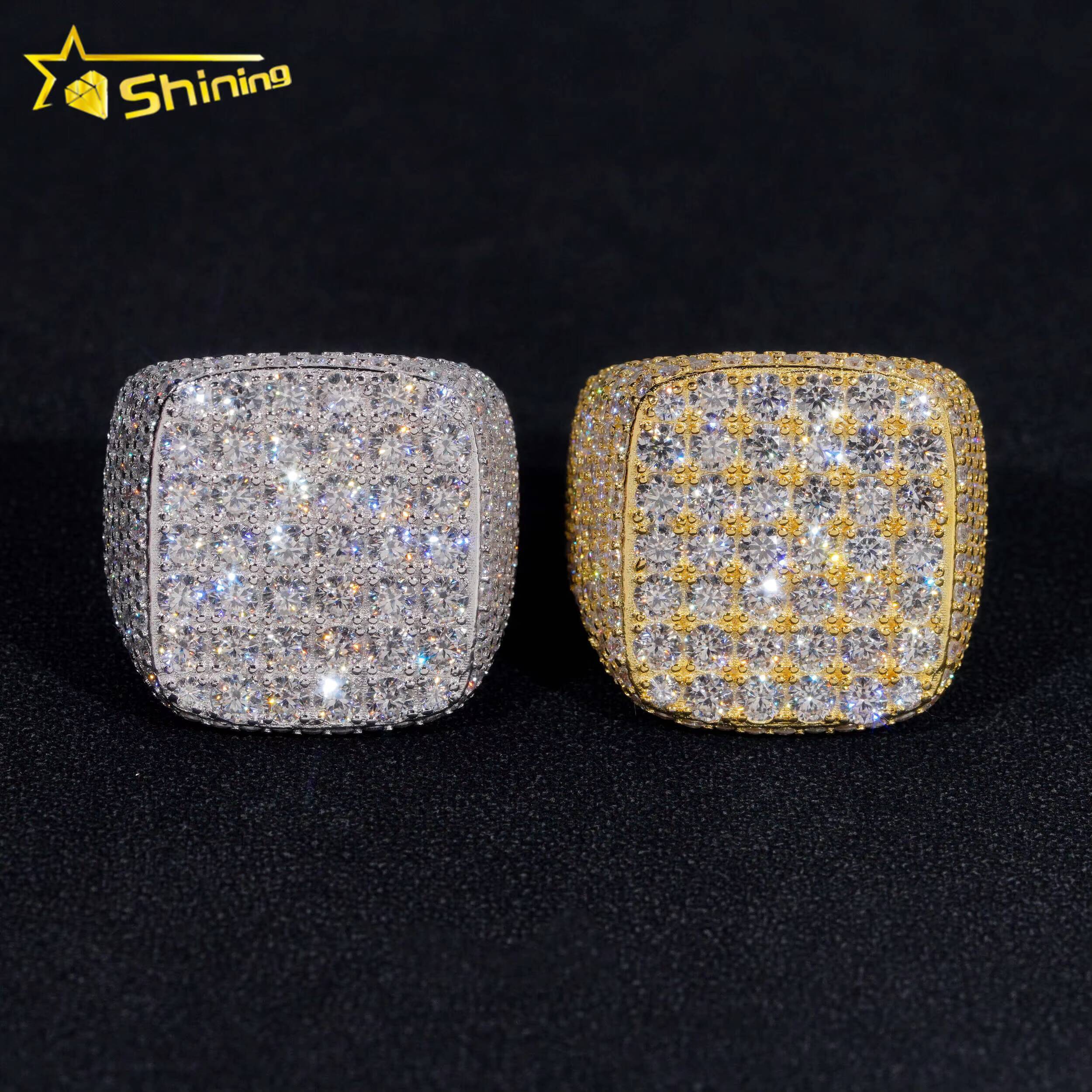 Gold Plated Moissanite Diamond 925 Sterling Silver Hip Hop Ring Iced Out Fully Moissanite Mens Rings Ready to Ship