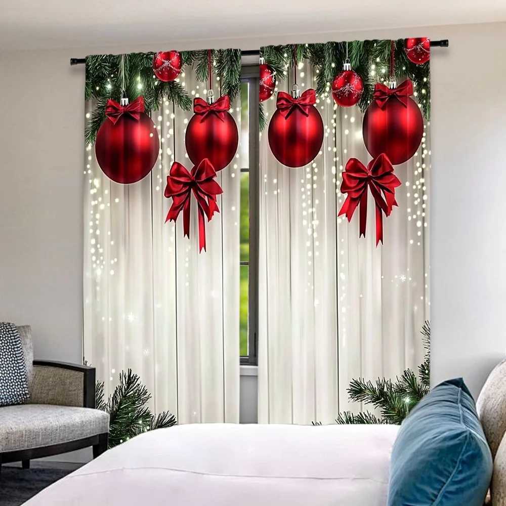 Curtain Christmas 2pcs 2D flat printing Merry Christmas Curtains FestiveOrnaments2 Digital Printed Polyester Drapes Party Decorations Perfect Y251126